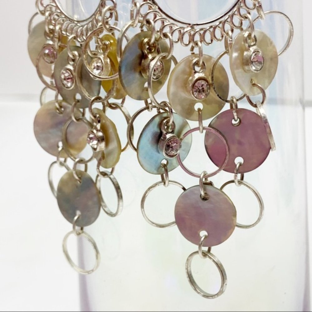 ❤️ Round Abalone Shell Rhinestone Earrings Z98 - Picture 5 of 6